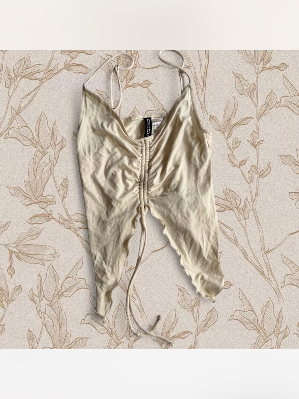 Divided Beige Ruched Tie-Front Cami